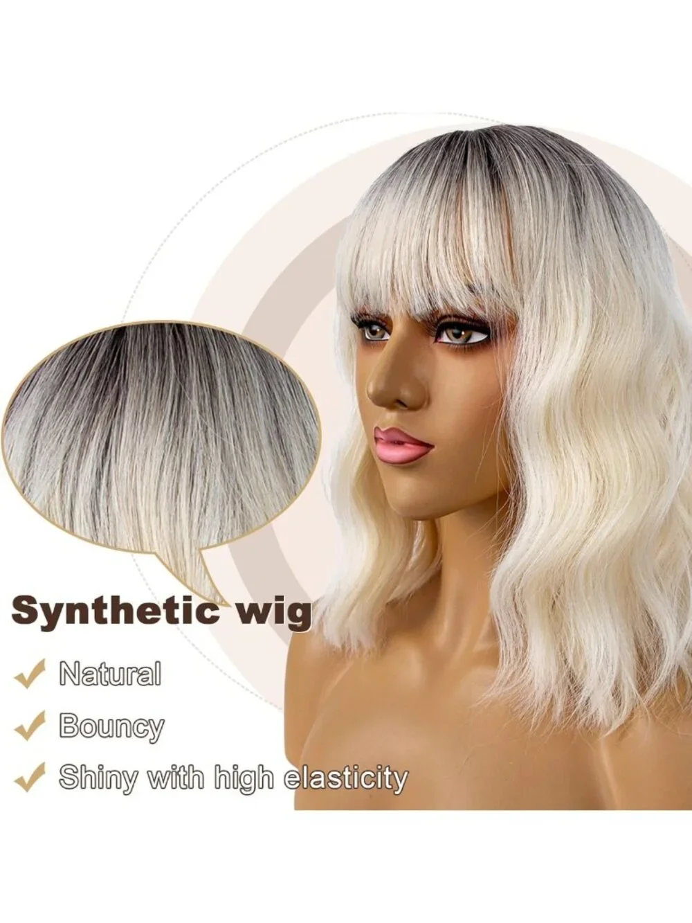 Loose Wavy Bob Wig with Bangs - Shoulder Length Curly Synthetic Hair for Cosplay